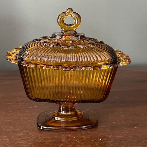 Indiana Glass Accents Vintage 96s Amber Indiana Glass Footed Candy